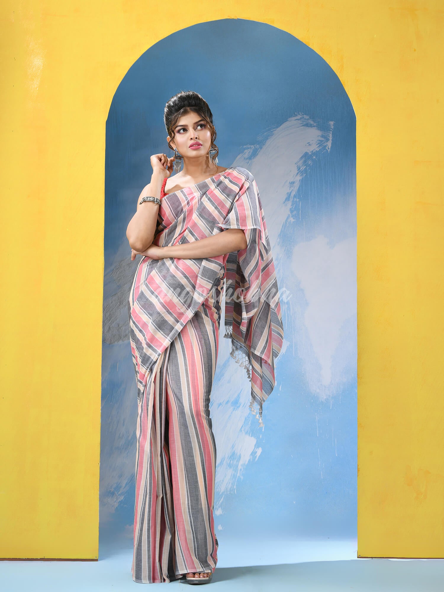 Multicolour Cotton Check Handloom Saree