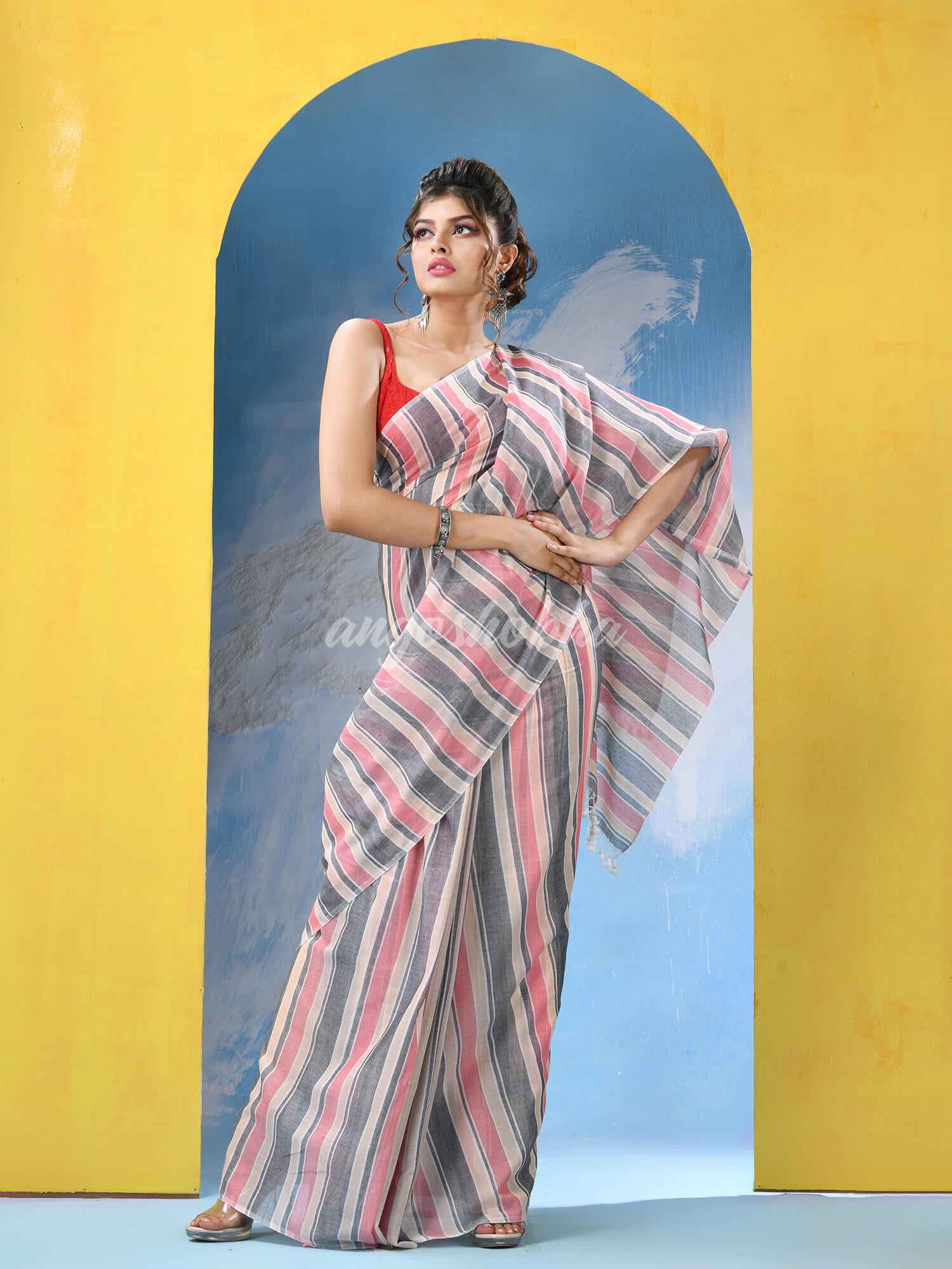 Multicolour Cotton Check Handloom Saree