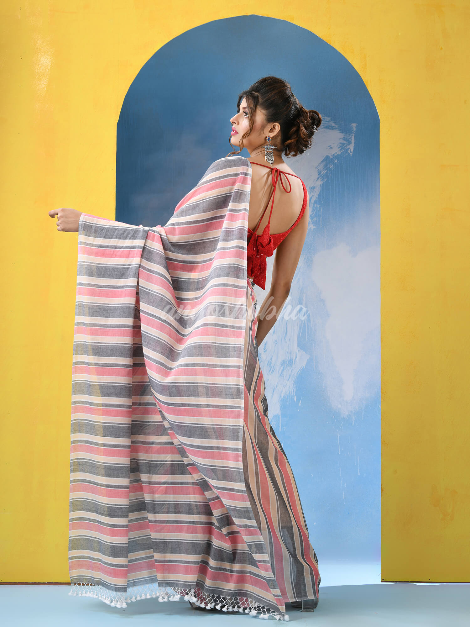 Multicolour Cotton Check Handloom Saree