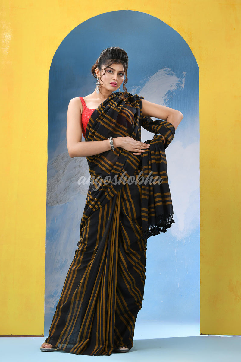 Black Cotton Handloom Saree