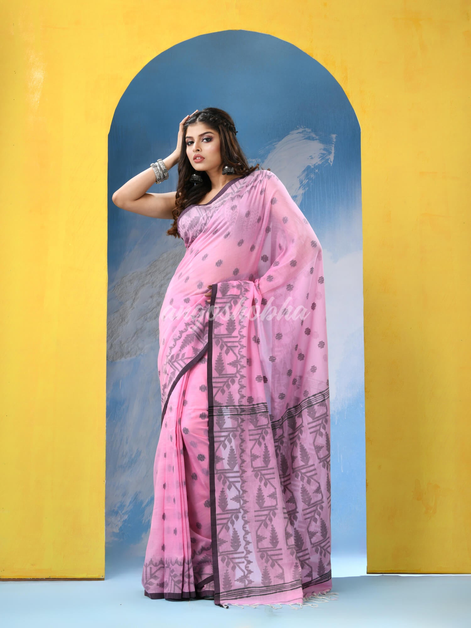 Pink Cotton Handloom Saree