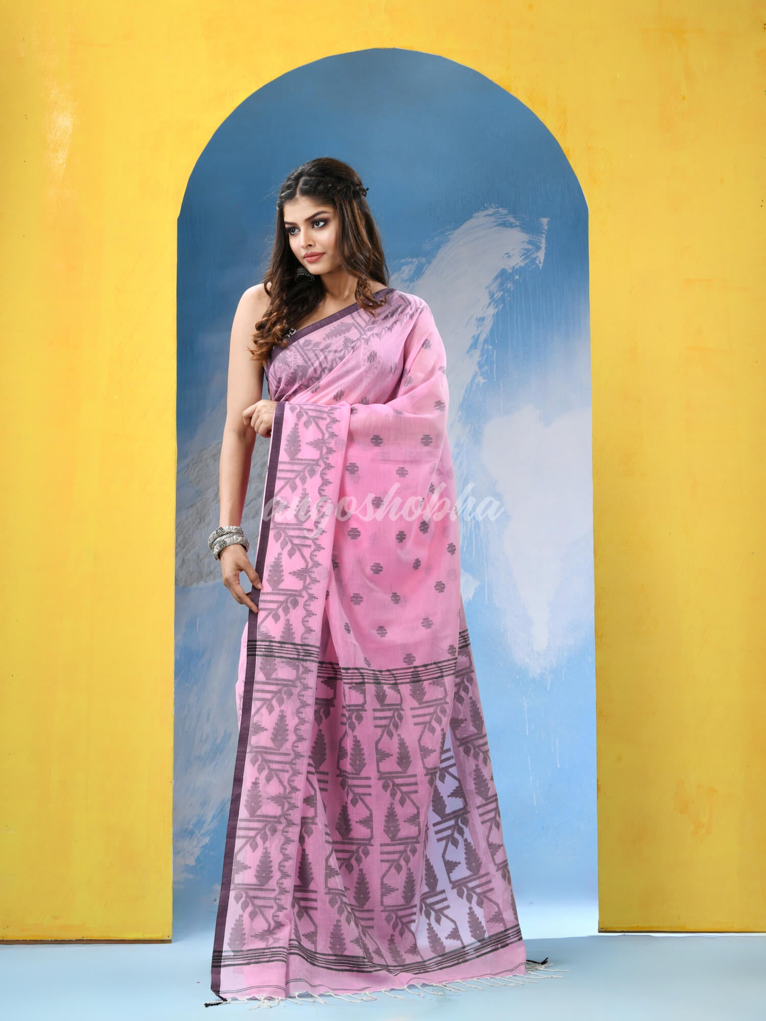 Pink Cotton Handloom Saree