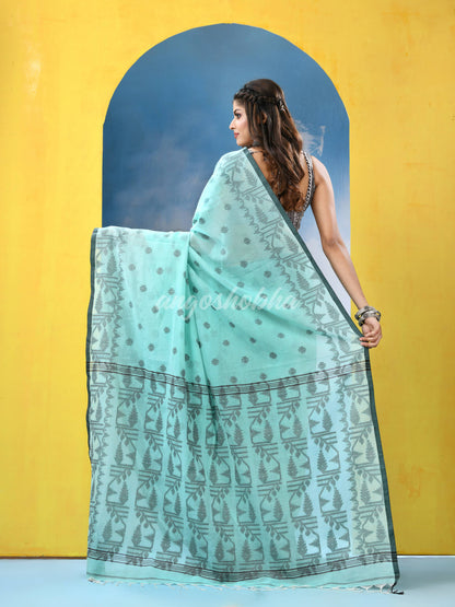 Minte Green Cotton Handloom Saree