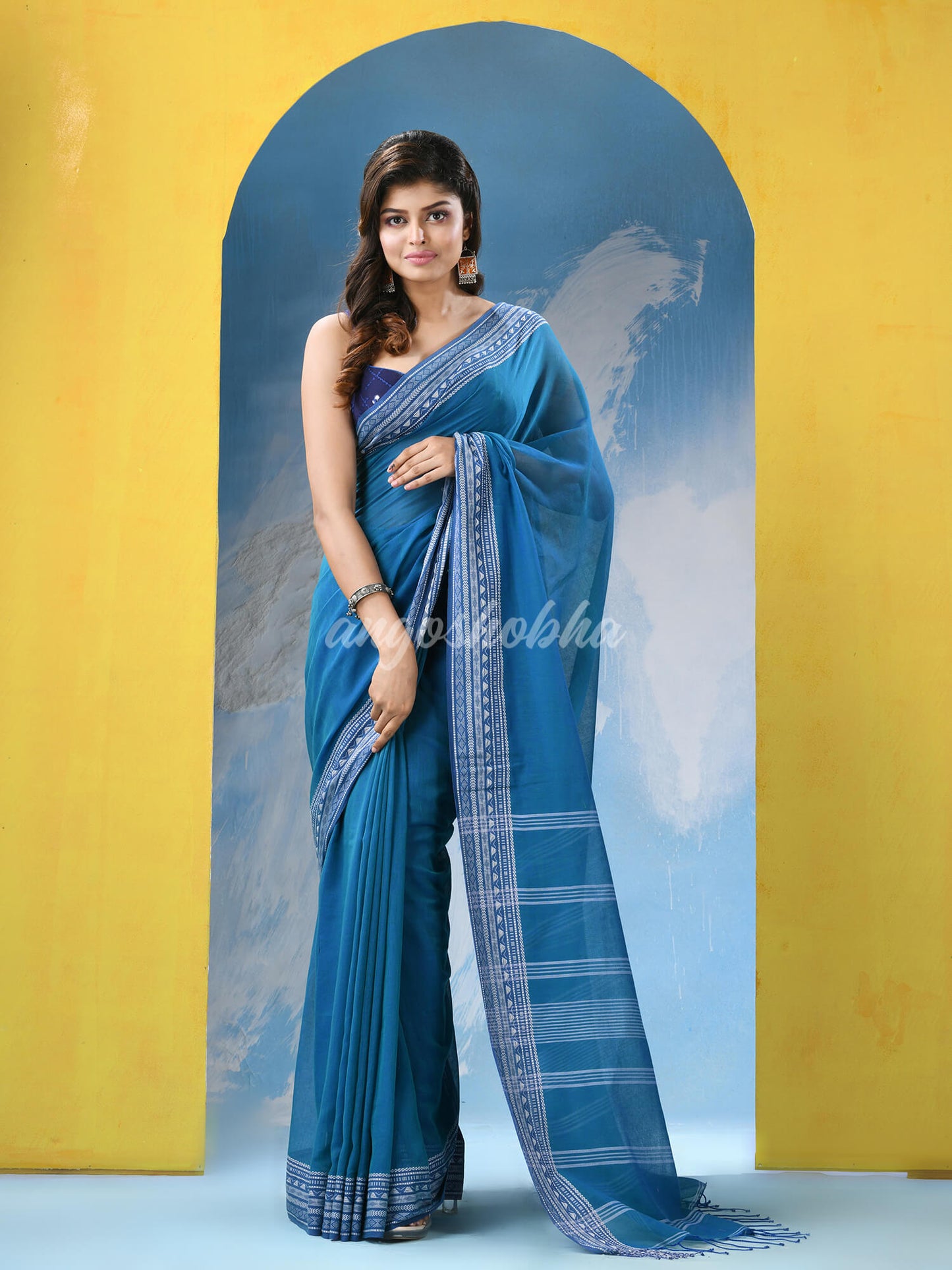 Munsell Blue Cotton Handloom Saree