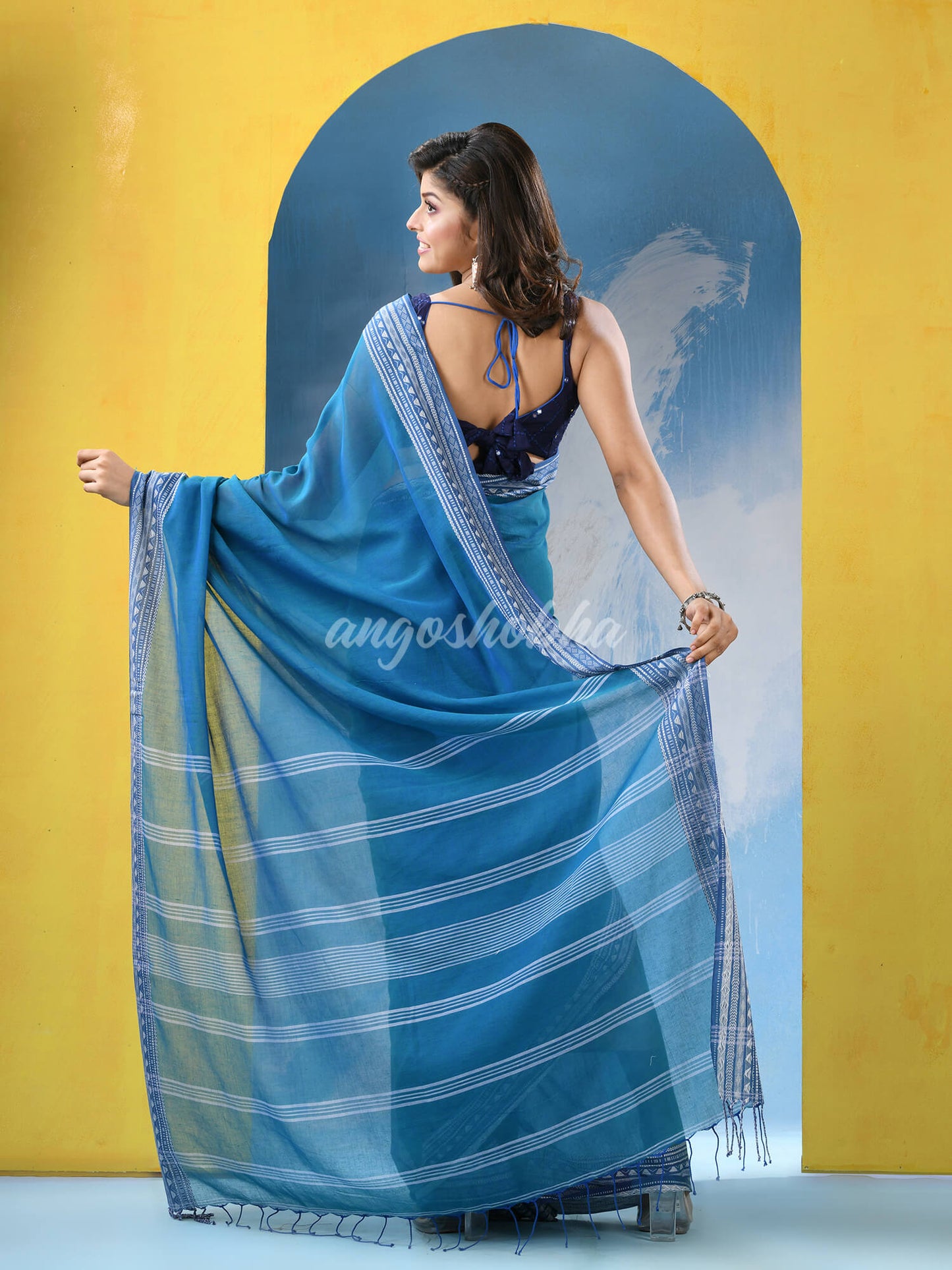 Munsell Blue Cotton Handloom Saree