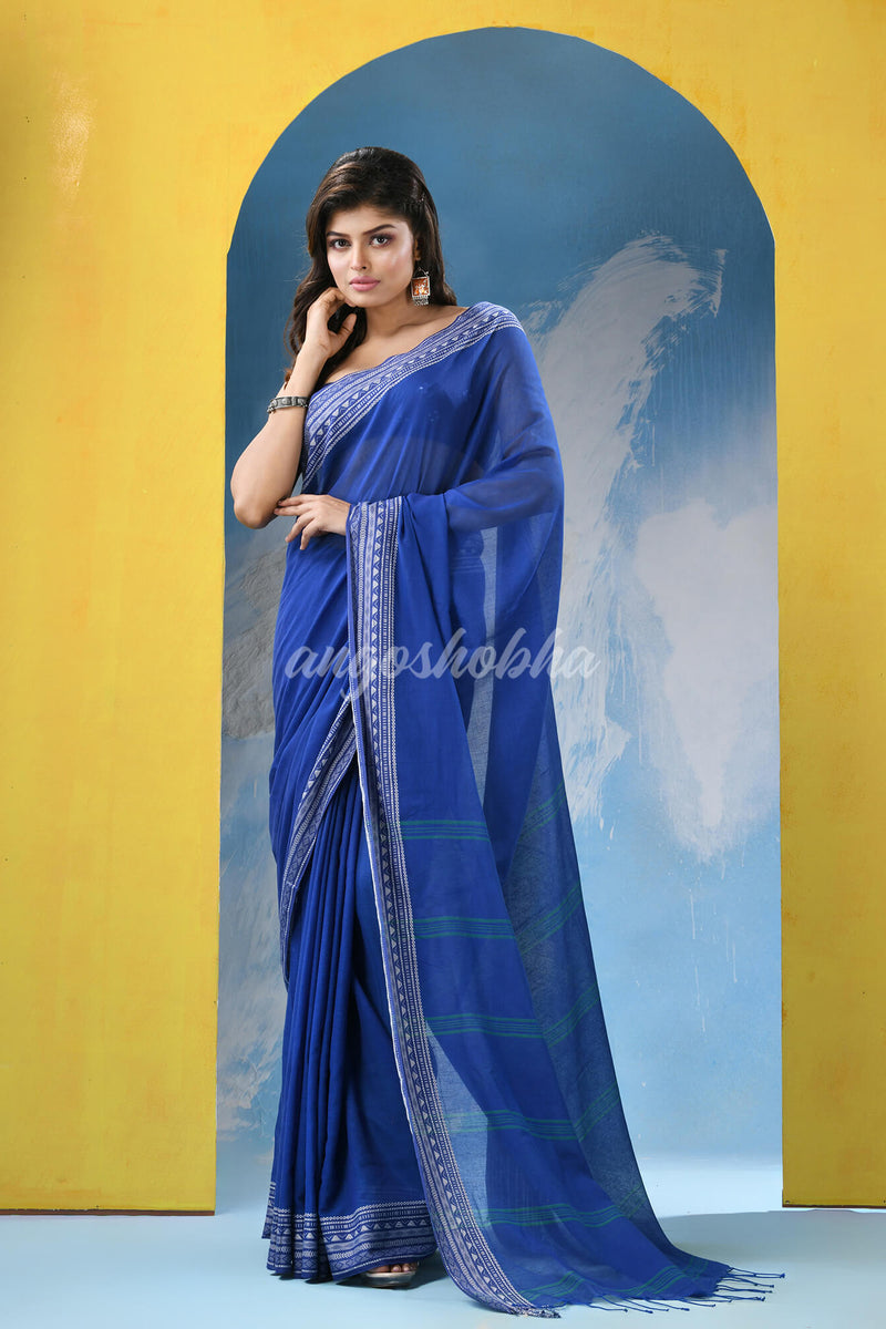 Azure Blue Cotton Handloom Saree
