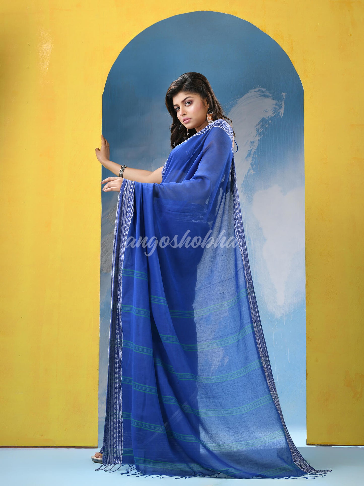 Azure Blue Cotton Handloom Saree