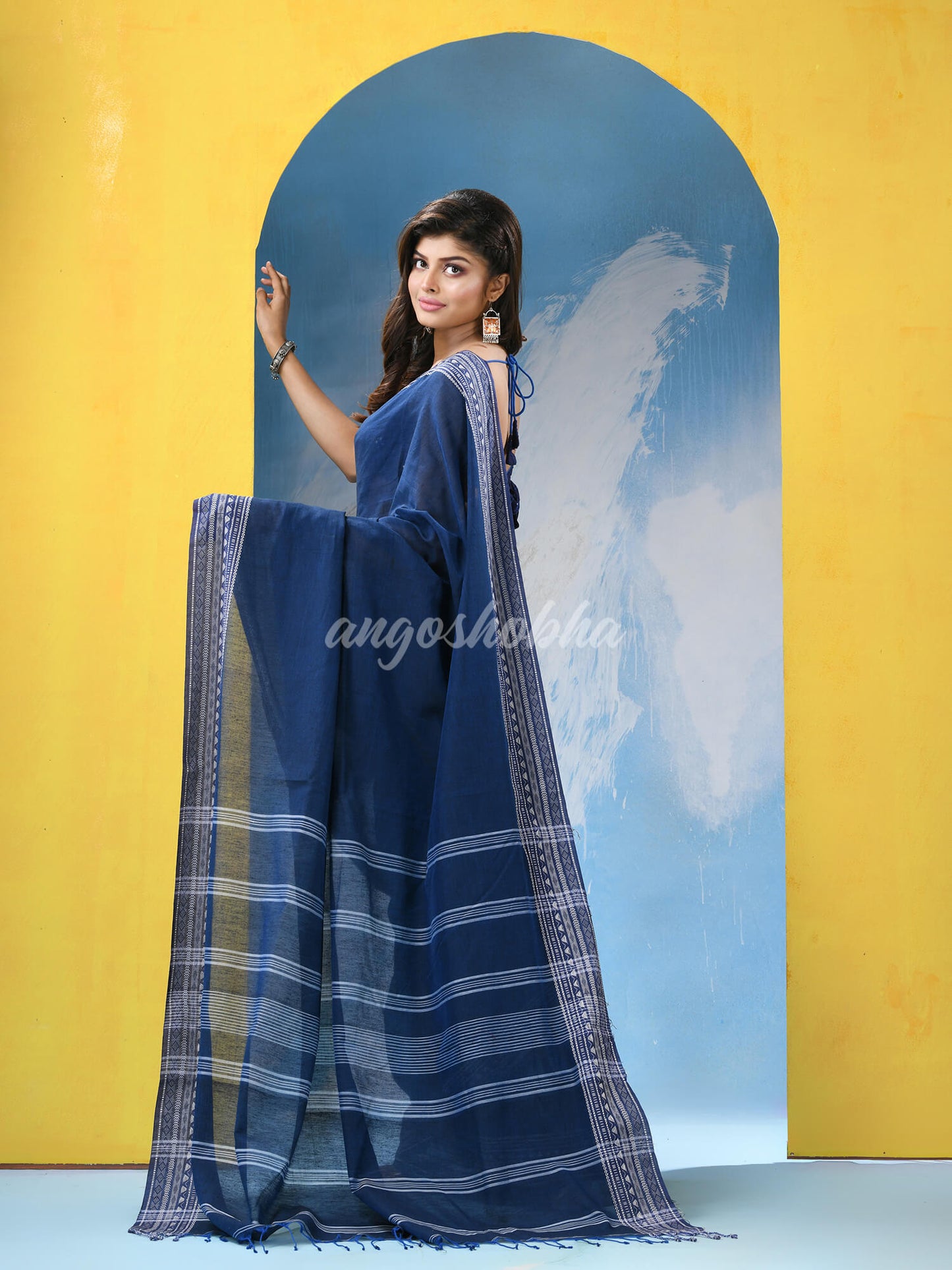 Nevy Blue Cotton Handloom Saree