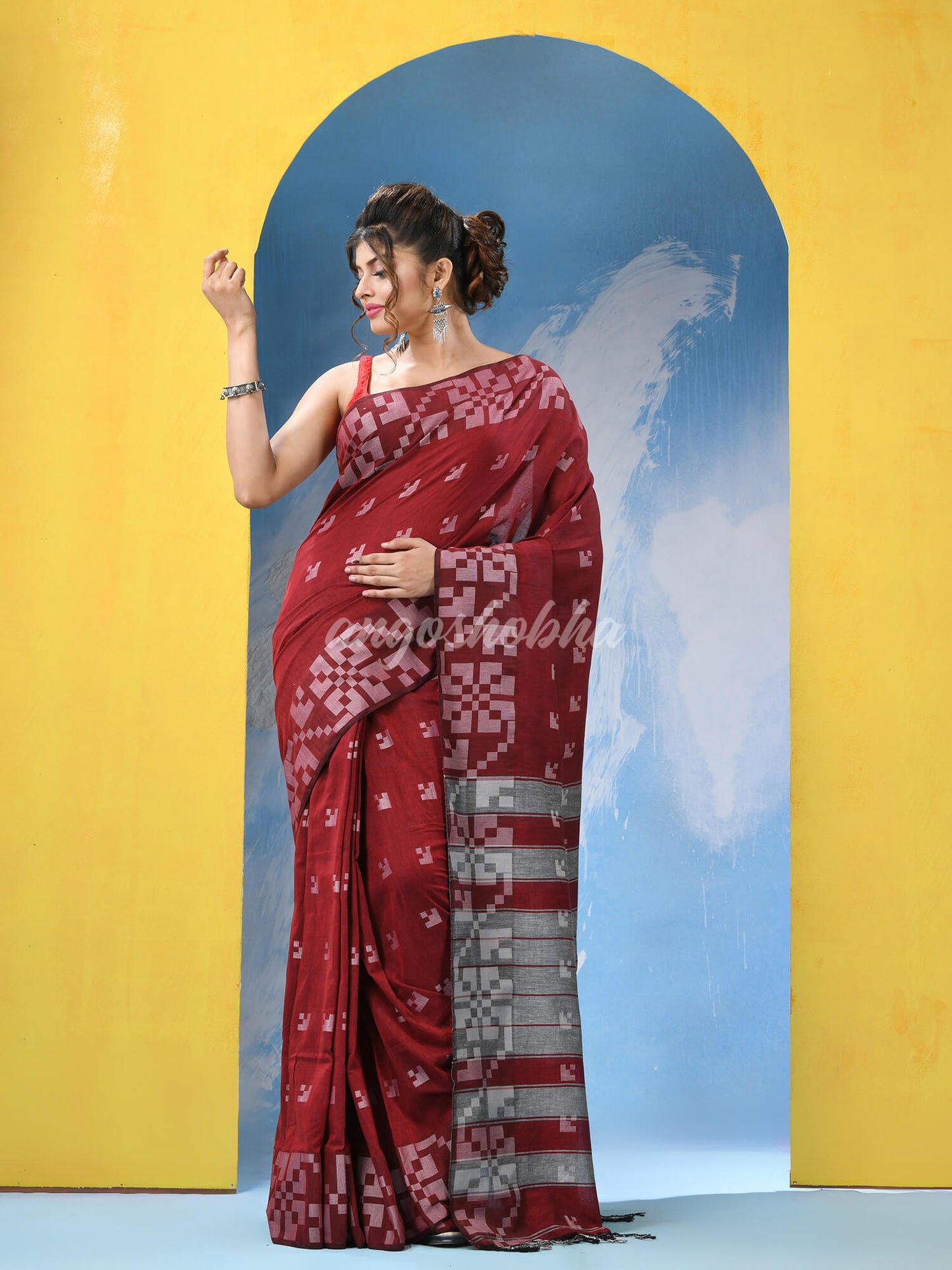 Red Cotton Handloom Saree