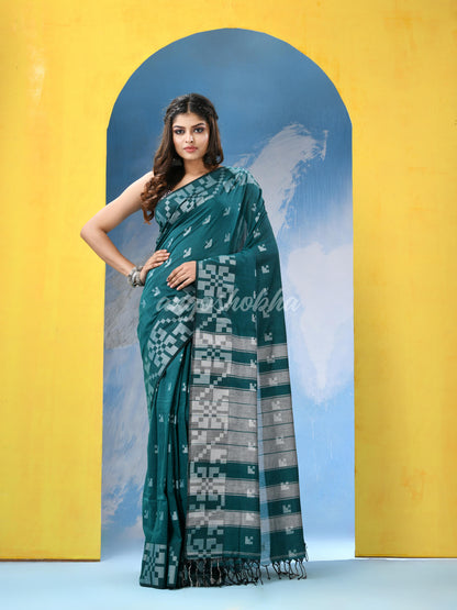 Pine Green Cotton Handloom Saree