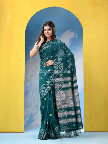 Pine Green Cotton Handloom Saree