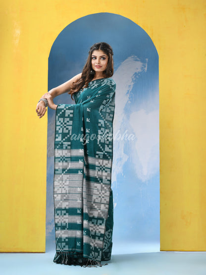 Pine Green Cotton Handloom Saree