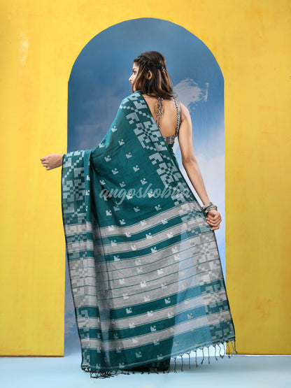 Pine Green Cotton Handloom Saree