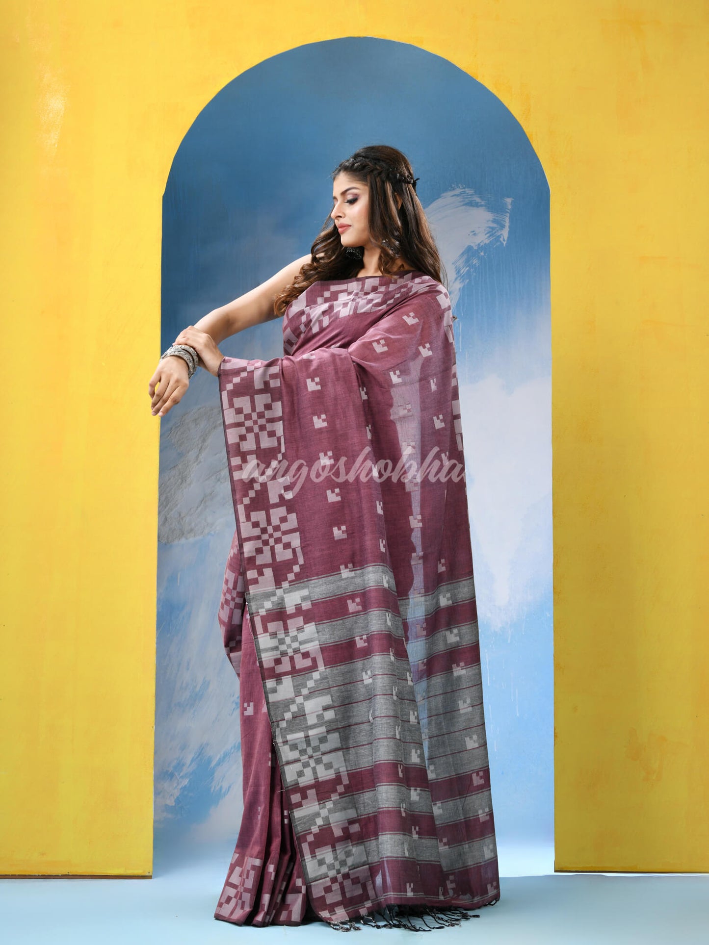 Mauve Cotton Handloom Saree