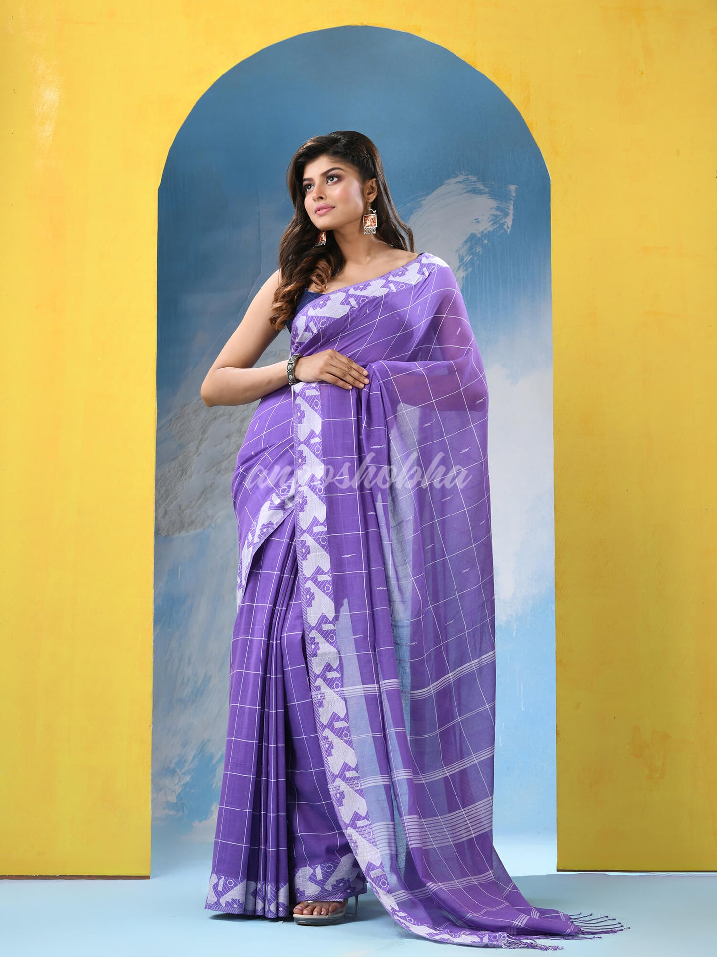 Ultra Violet Cotton Handloom Saree