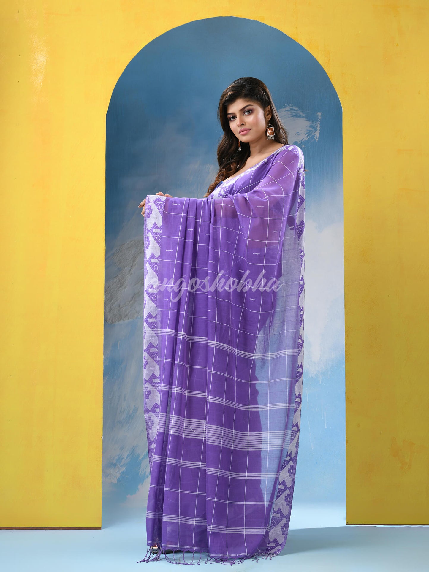 Ultra Violet Cotton Handloom Saree