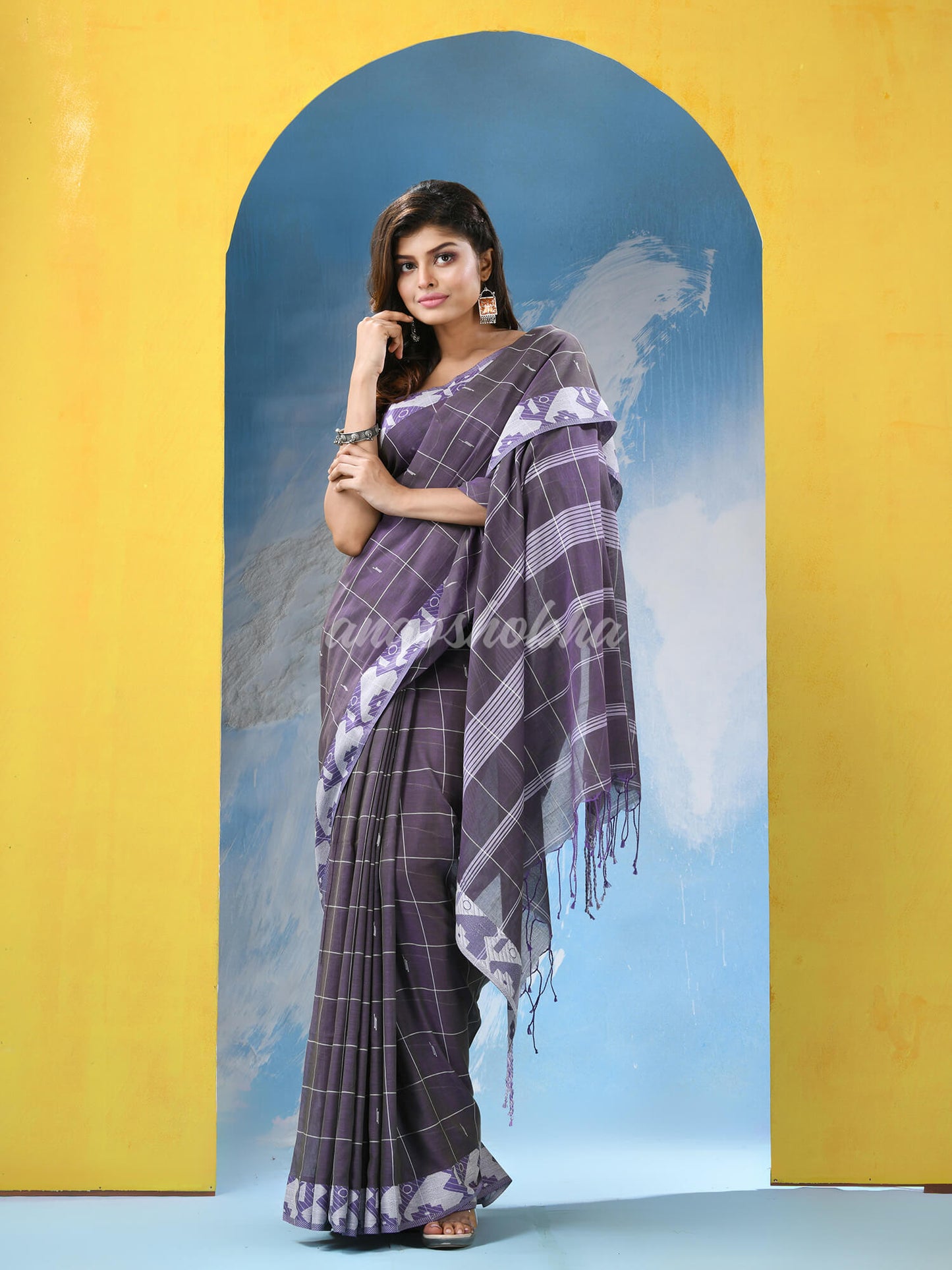 Dove Grey Cotton Handloom Saree