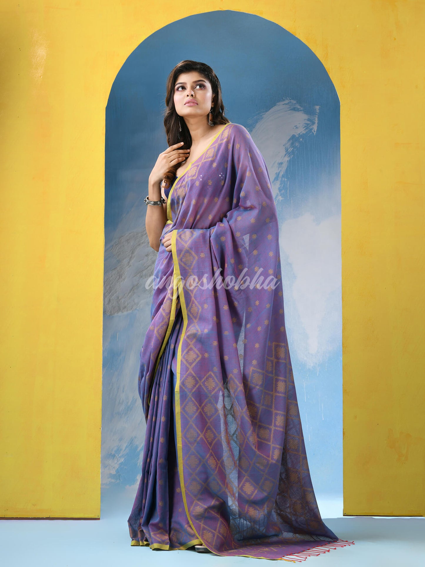 Slate Blue Cotton Handloom Saree