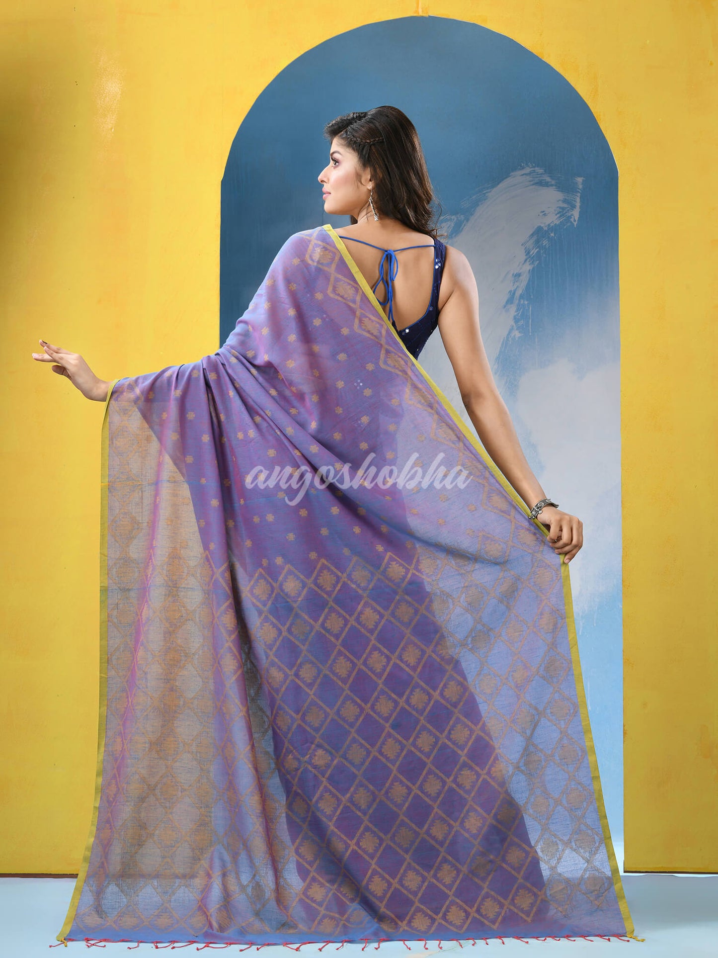 Slate Blue Cotton Handloom Saree