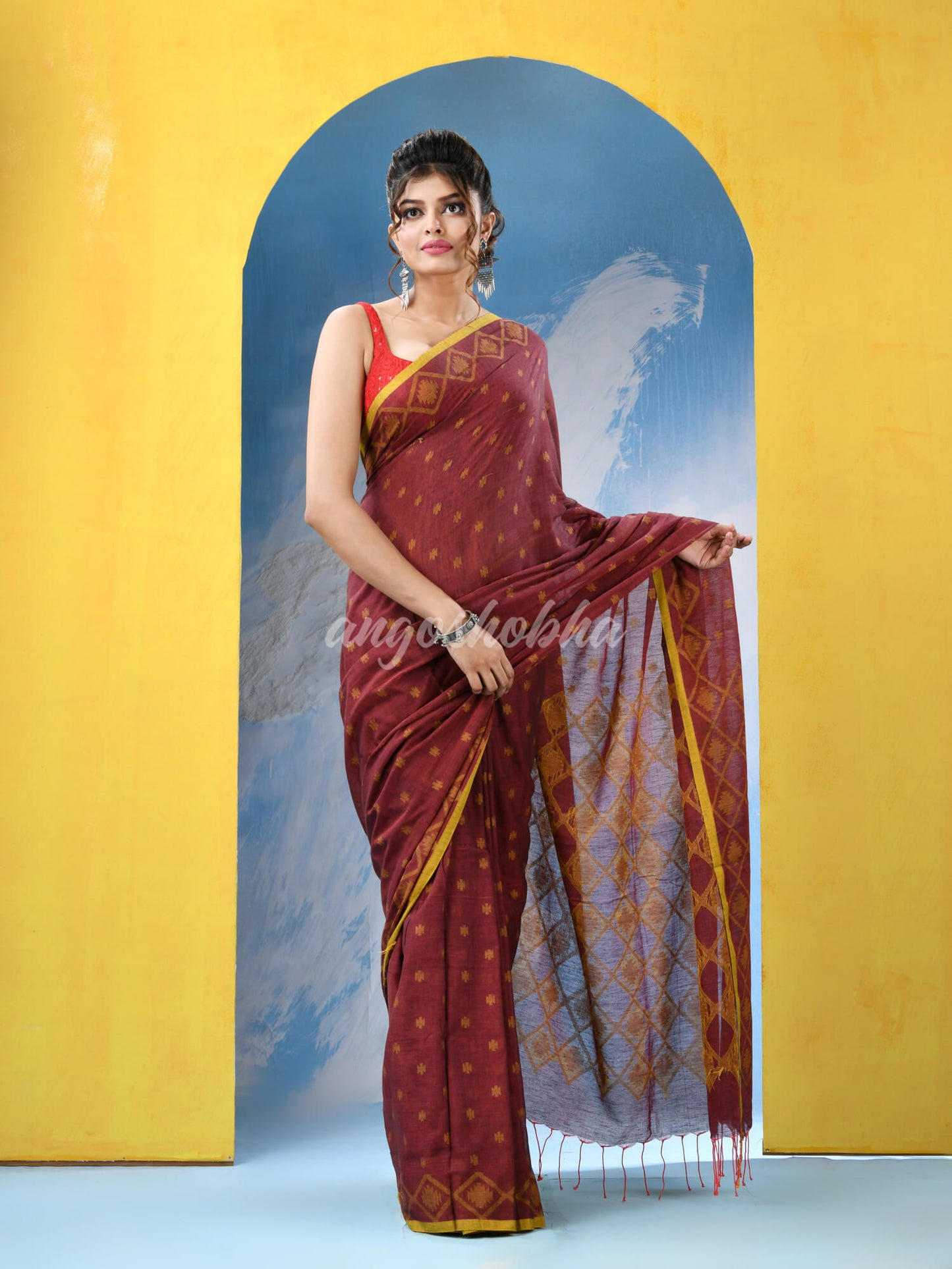 Heather Maroon Cotton Handloom Saree