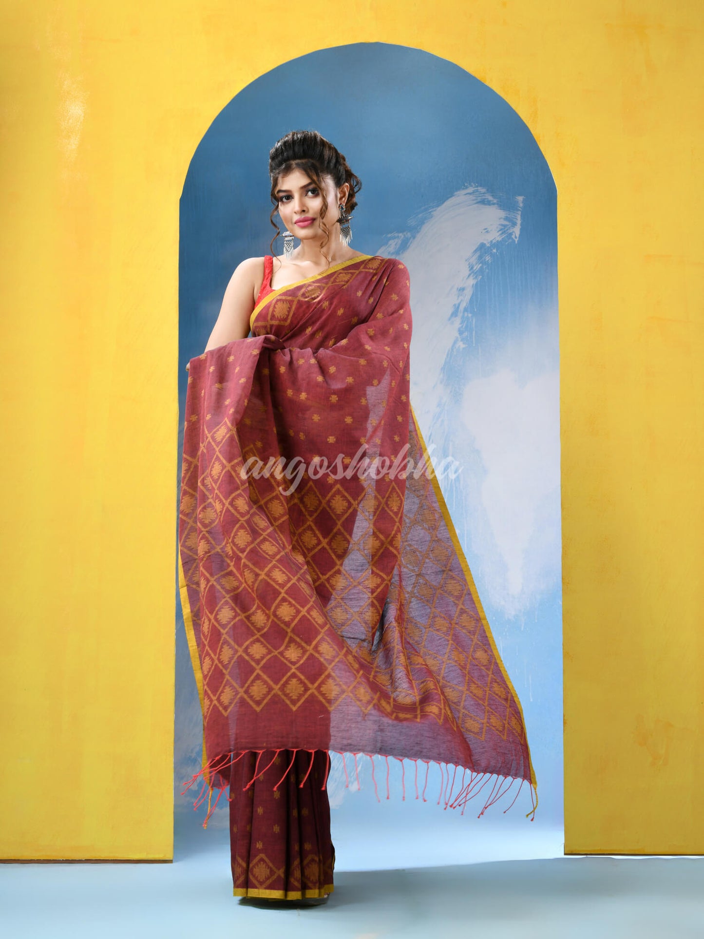 Heather Maroon Cotton Handloom Saree