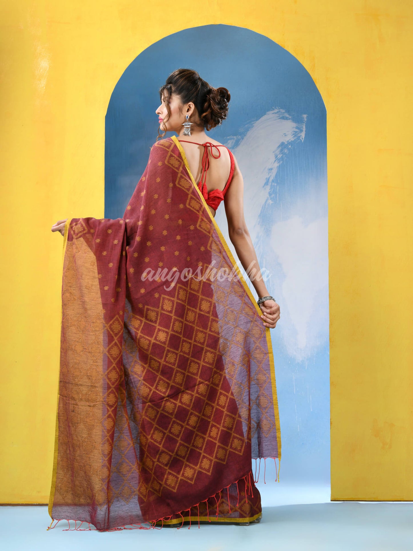 Heather Maroon Cotton Handloom Saree