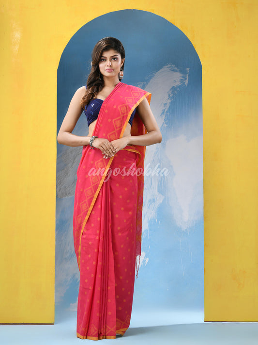 Dark Pink Cotton Handloom Saree