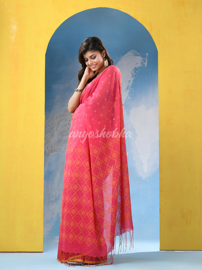 Dark Pink Cotton Handloom Saree