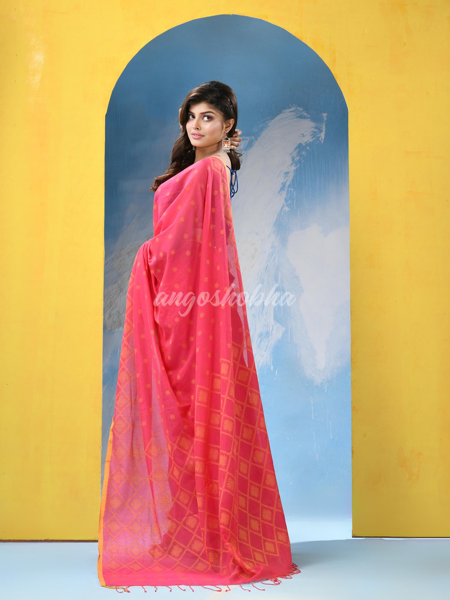 Dark Pink Cotton Handloom Saree