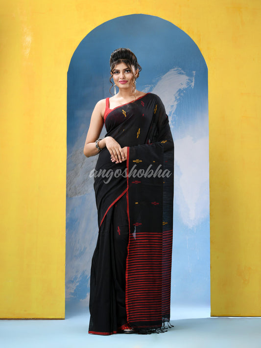 Black Cotton Handloom Saree