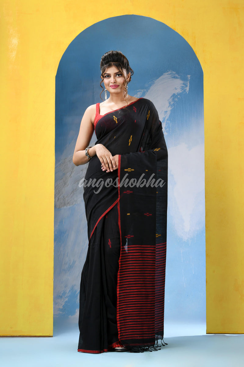 Black Cotton Handloom Saree