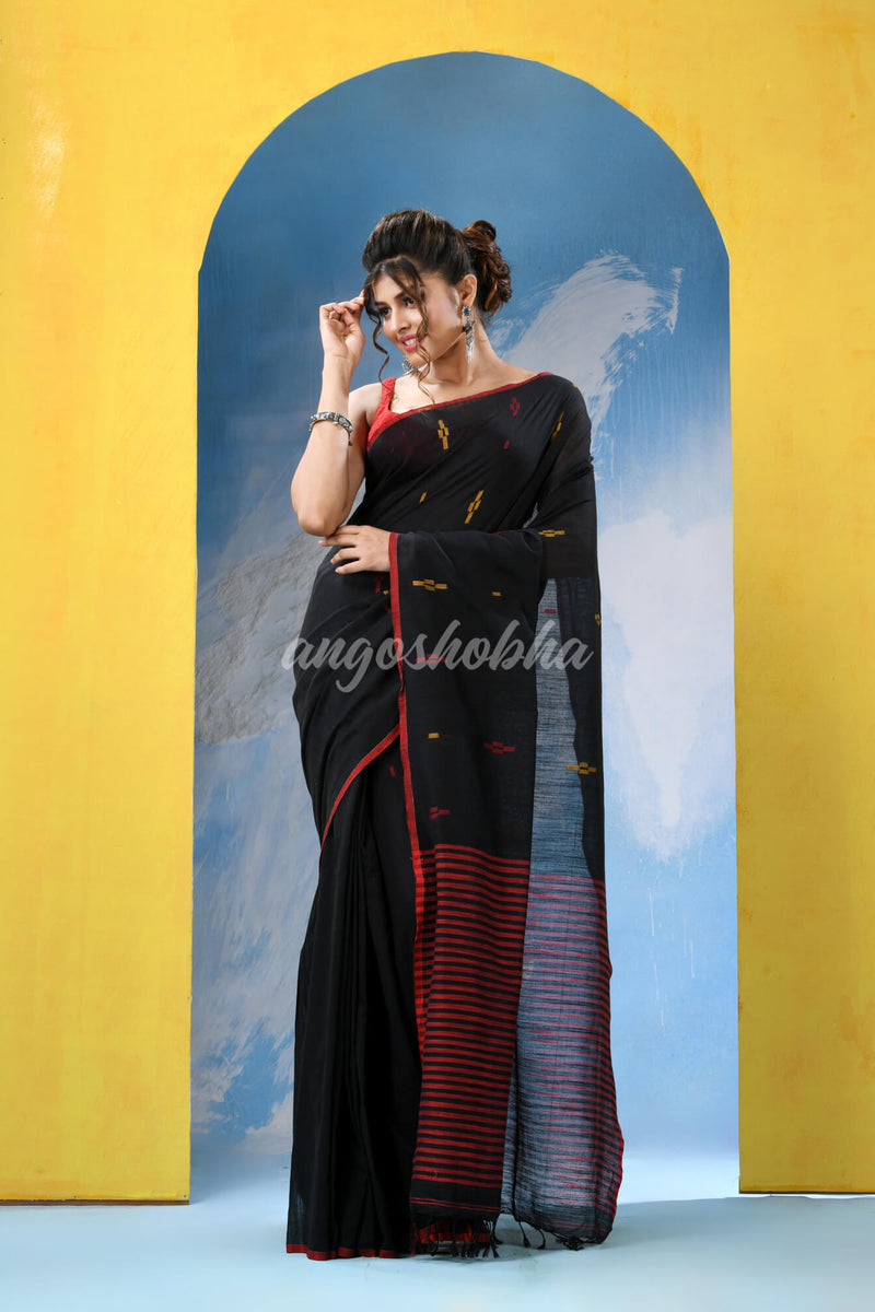 Black Cotton Handloom Saree