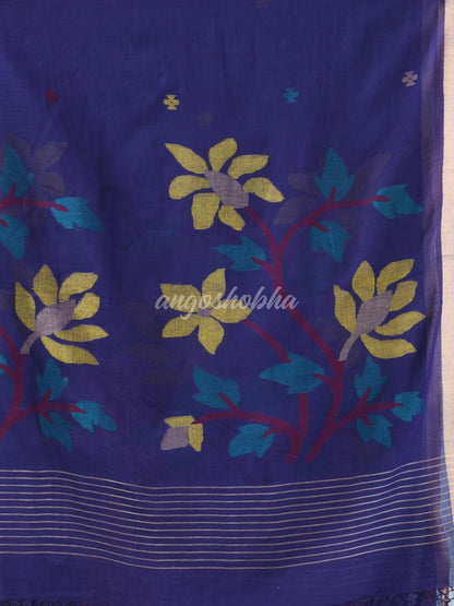 Blue Cotton Handloom Jamdani Saree