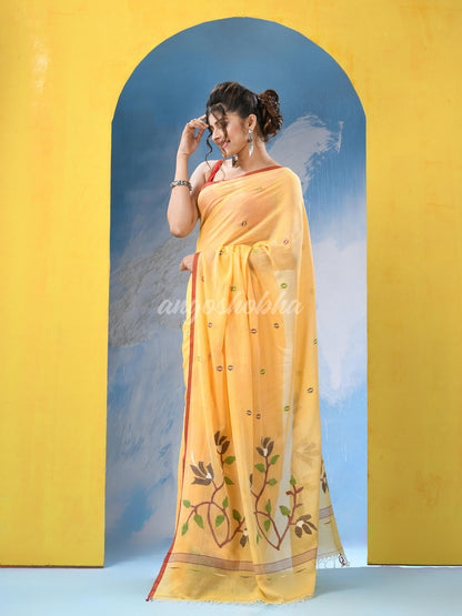 Blonde Yellow Cotton Handloom Jamdani Saree