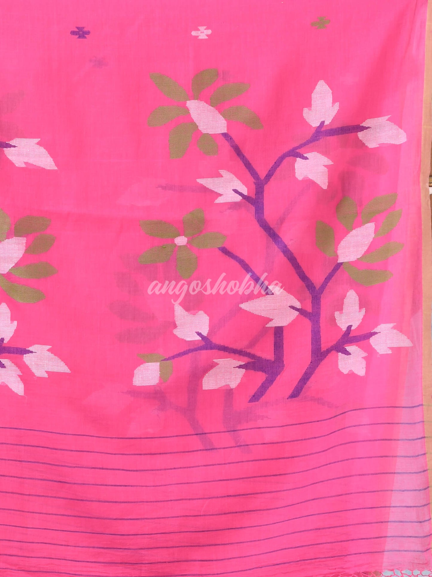 Hot Pink Cotton Handloom Jamdani Saree