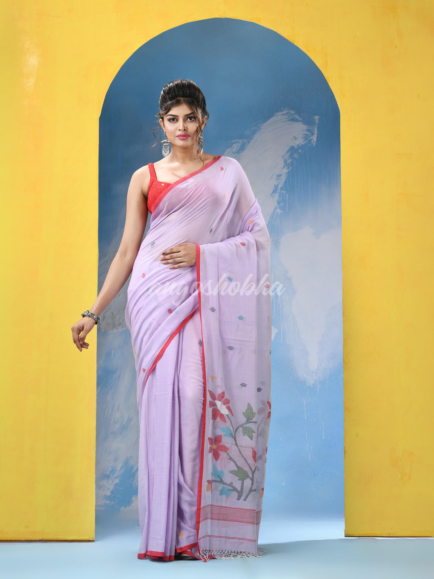 Periwinxle Blue Cotton Handloom Jamdani Saree