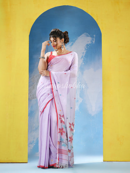 Periwinxle Blue Cotton Handloom Jamdani Saree