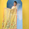 Crayola Yellow Cotton Handloom Jamdani Saree