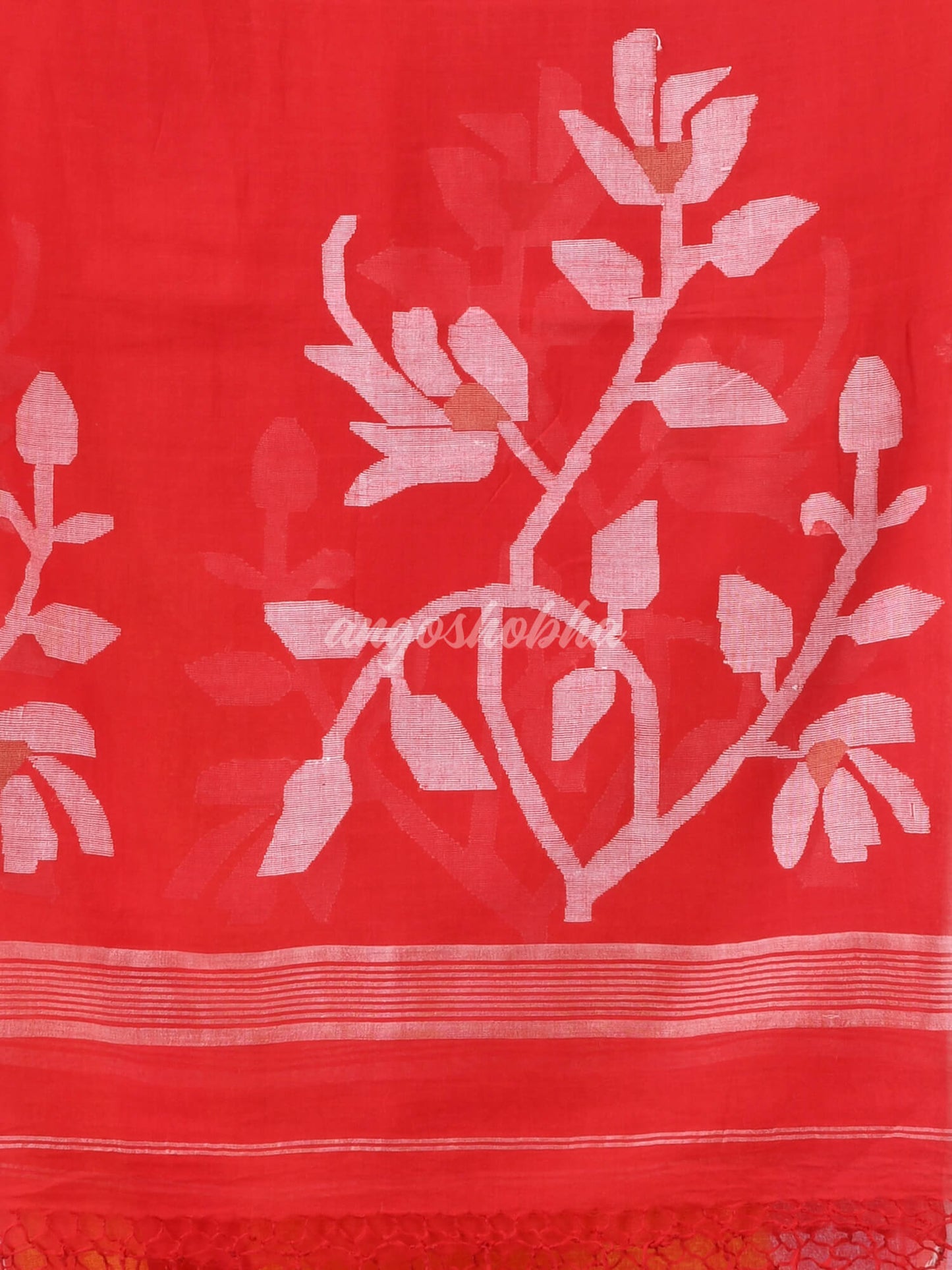 Red Cotton Handloom Jamdani Saree