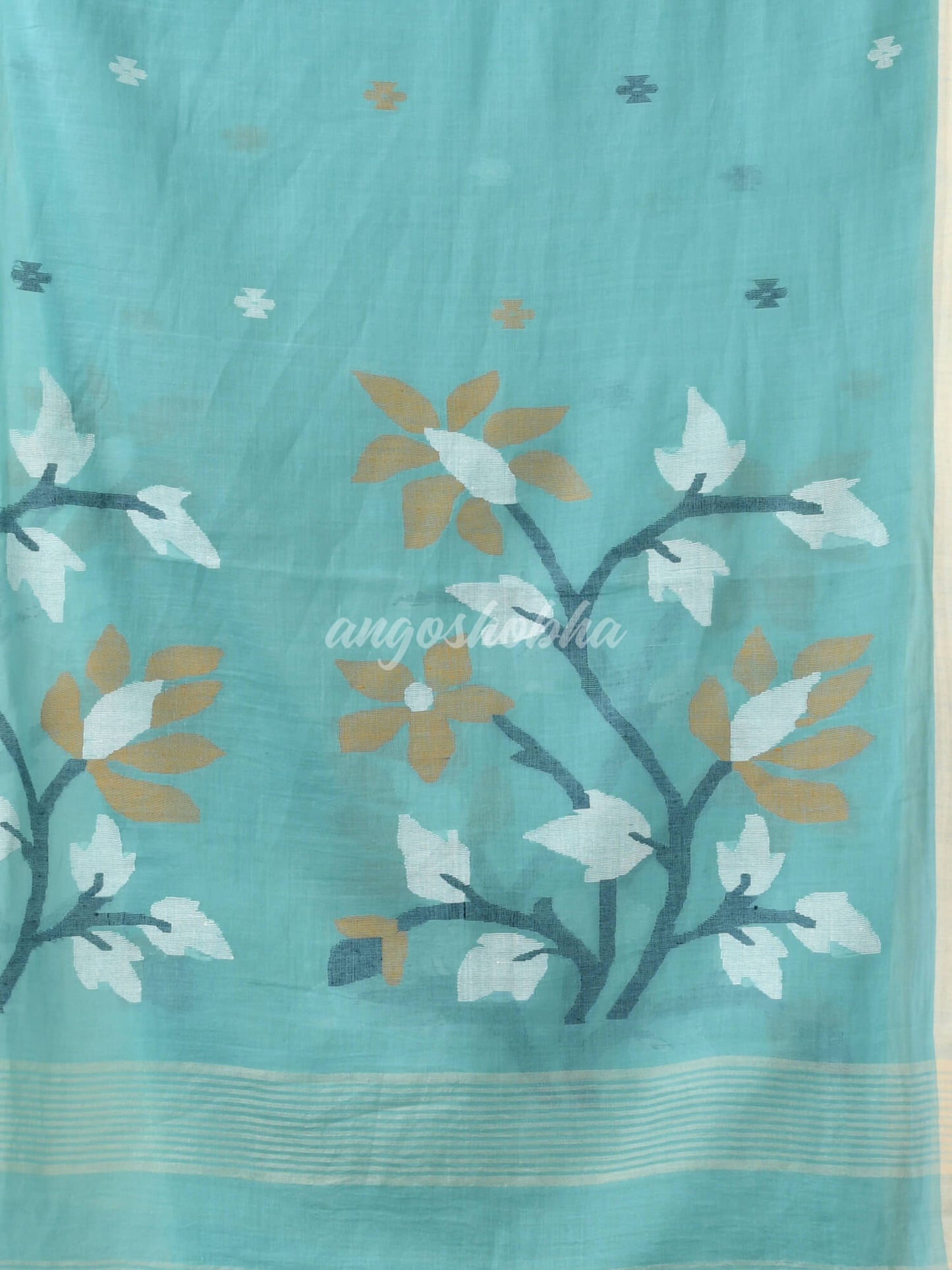 Sky Blue Cotton Handloom Jamdani Saree