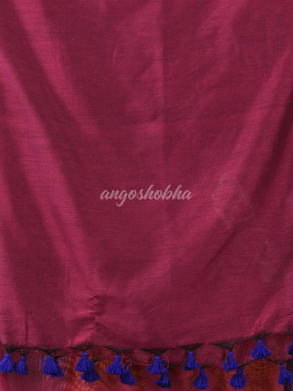 Magenta Blue Cotton Molmol Handloom Saree