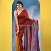 Maroon Yellow Cotton Molmol Handloom Saree