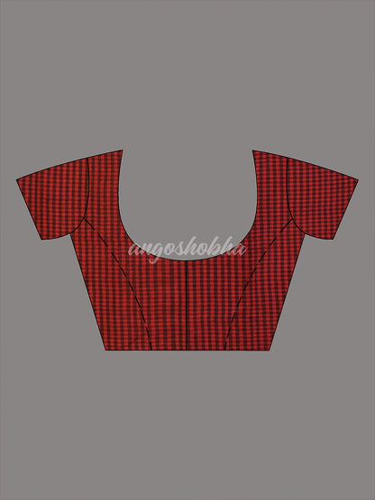 Red Cotton Check Handloom Saree