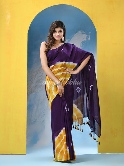 Purple Cotton Tie Die Handloom Saree