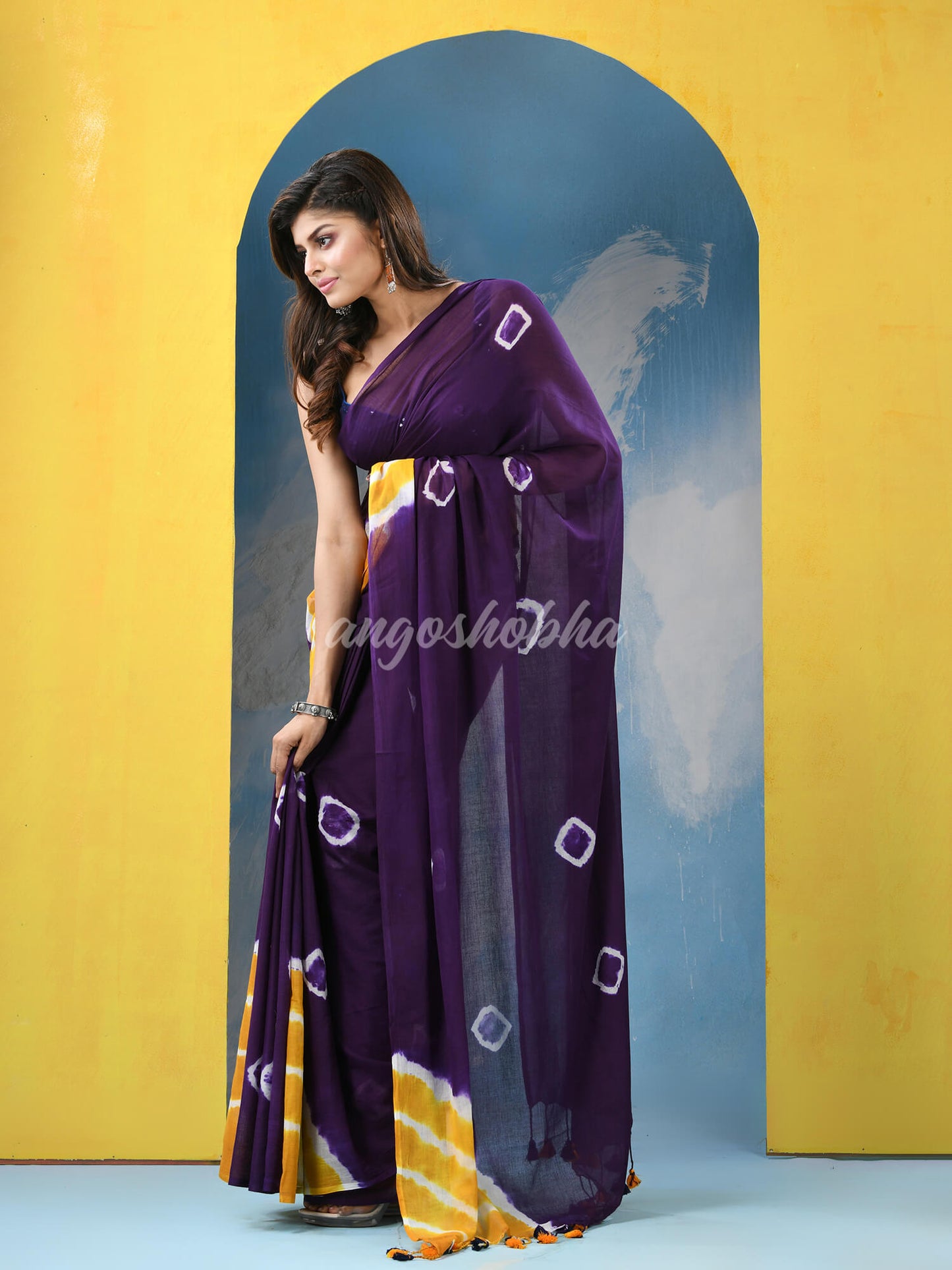 Purple Cotton Tie Die Handloom Saree