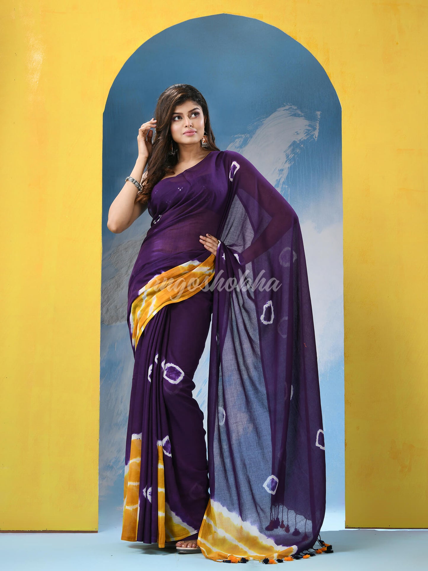 Purple Cotton Tie Die Handloom Saree