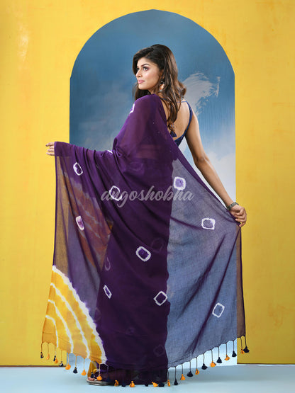 Purple Cotton Tie Die Handloom Saree