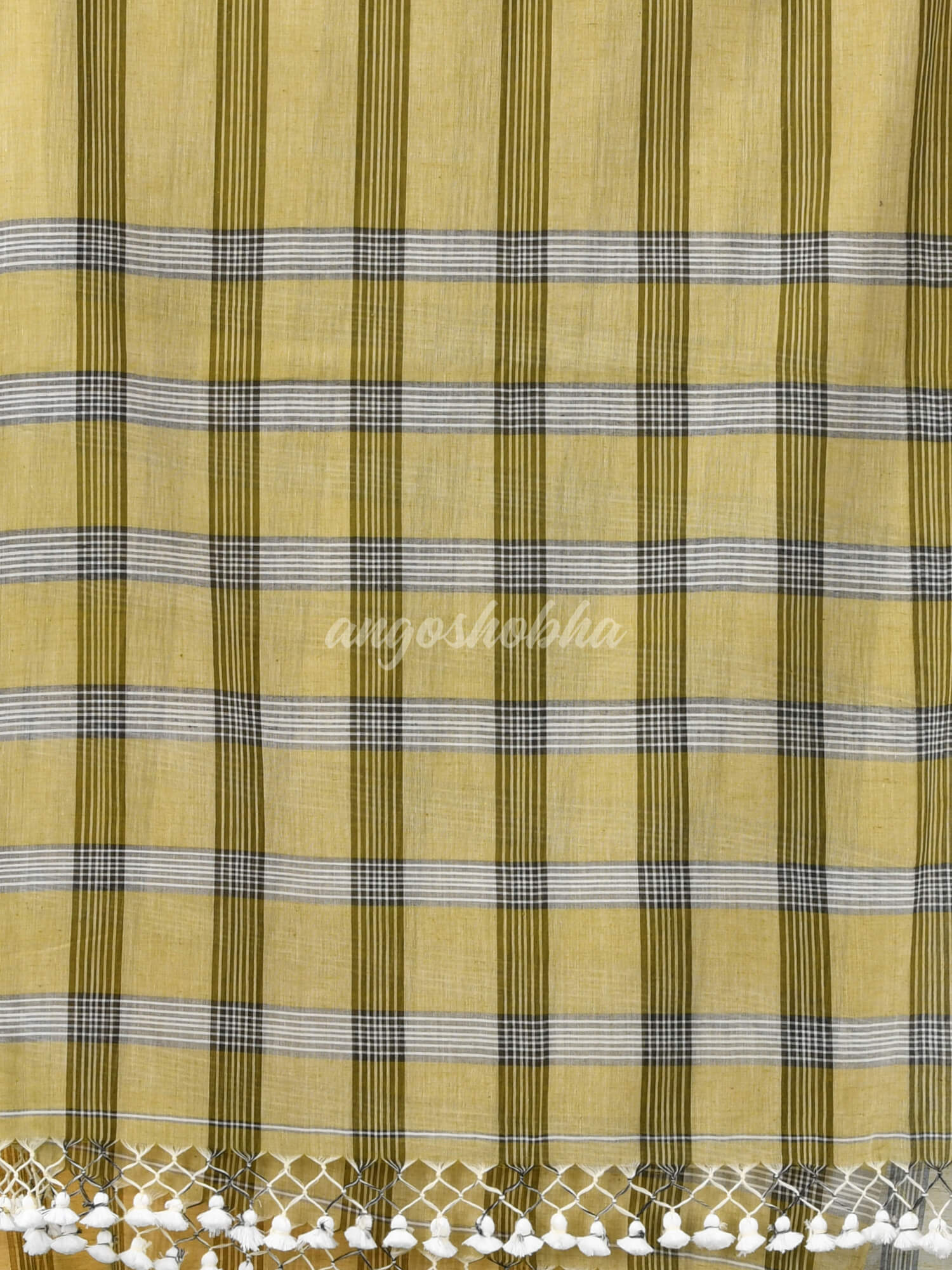 Sage Green Cotton Check Handloom Saree