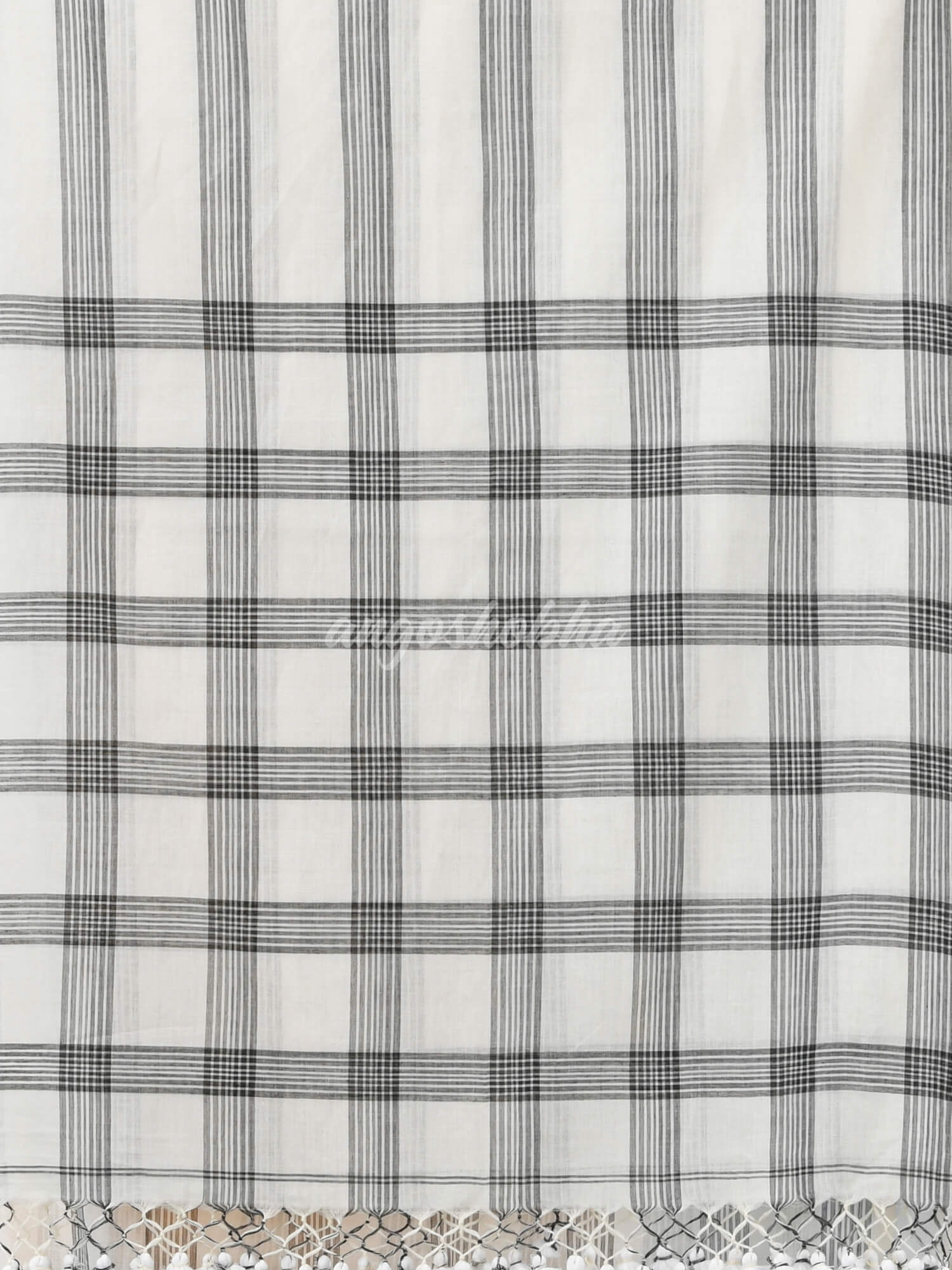 White Cotton Check Handloom Saree