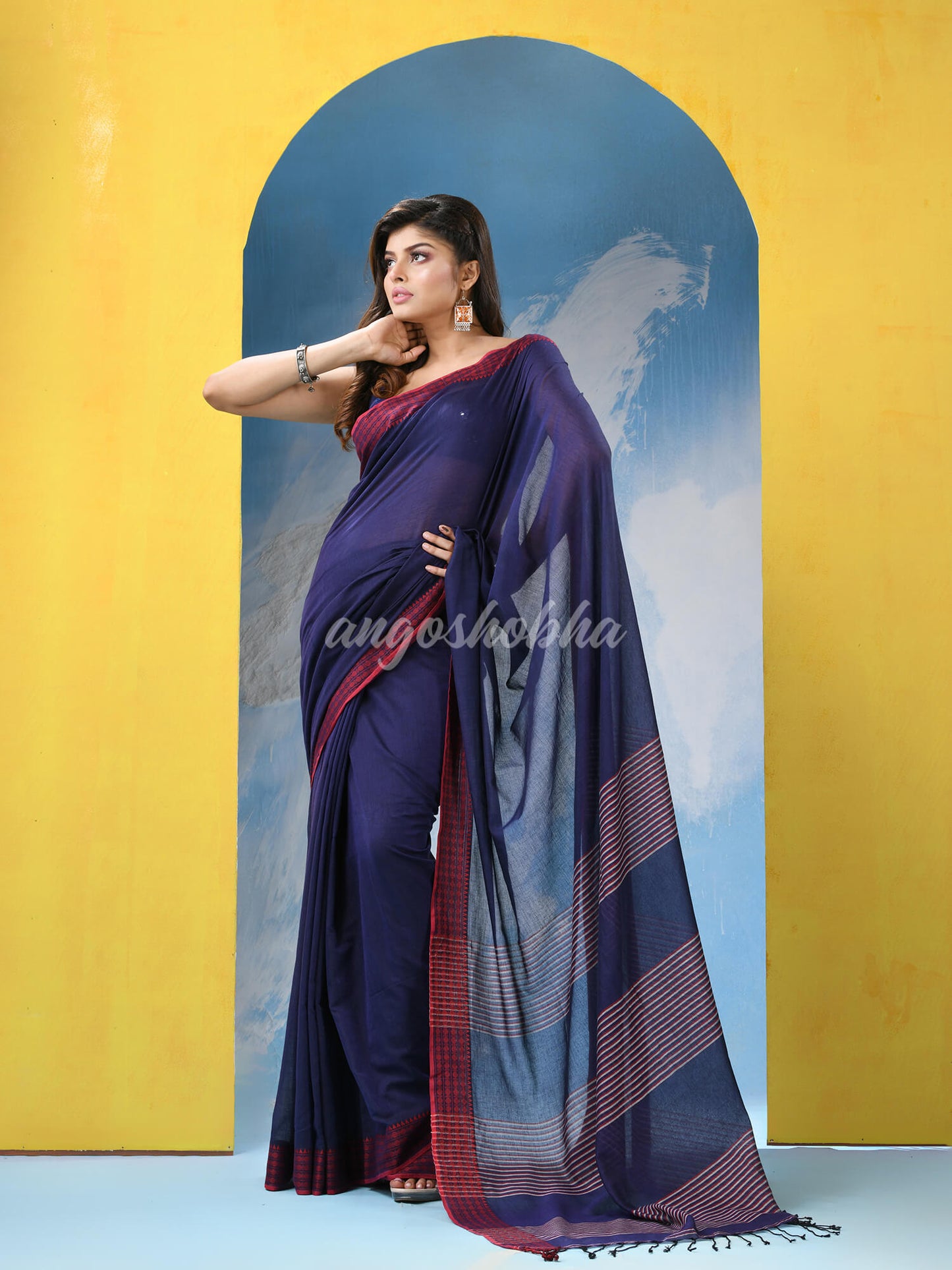 Blue Cotton Pallu Stripe Handloom Saree